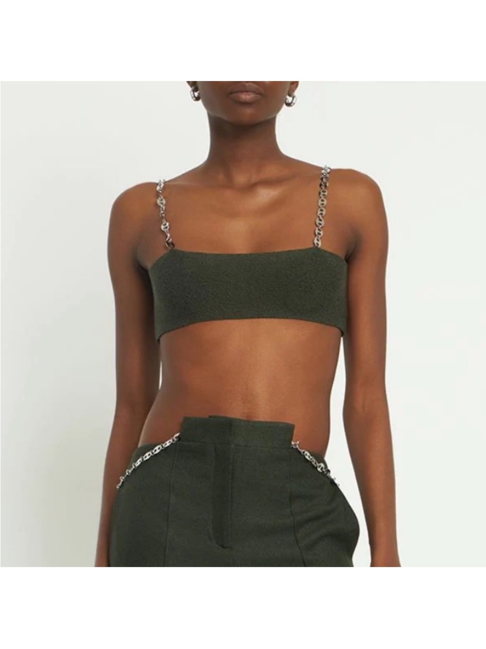 Aya Muse Olive Green Chain-Strap Bandeau Camisole